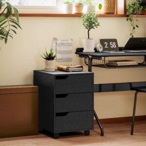 Caisson de bureau sur roulettes 3 tiroirs noir 50x58x40cm Spanplatte Schwarz Homcom Möbel Büromöbel