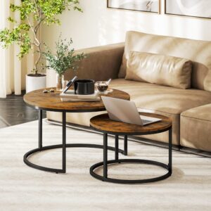 wohnli-moebel-suche-M25193197-1 Rustikale Metallfuß-Nesting-Beistelltische 79x47x79cm Metall Braun Homcom Möbel Wohnzimmermöbel Couchtische