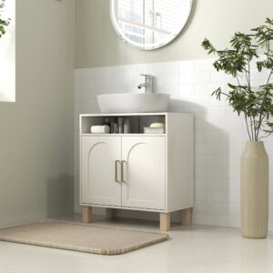 Meuble salle de bain sous lavabo étagère ouverte placard blanc 60x63x30cm Spanplatte Weiß Homcom Möbel Badezimmermöbel Waschtische