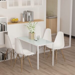 wohnli-moebel-suche-M25193215-1 Weißer Glastisch für 4 Personen 120x75x60cm Metall Weiß Homcom Möbel Esszimmermöbel Esstische