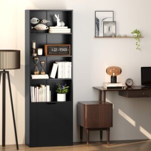 wohnli-moebel-suche-M25193269-1 Bibliothèque 4 compartiments ouverts et 2 portes noir 59x180x29cm Spanplatte Weiß Homcom Möbel Wohnzimmermöbel Bücherregale