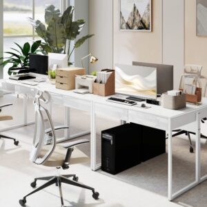 Schreibtisch mit 2 Schubladen & Weißstahlfüßen 100x75x50cm Stahl Weiß Homcom Möbel Büromöbel Schreibtische