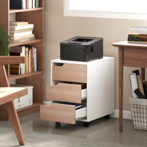 wohnli-moebel-suche-M25193325-1 Rollcontainer-Bürokommode 3 Schubladen Weiß&Eiche 50x58x40cm Spanplatte Weiß Homcom Möbel Büromöbel