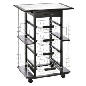 Wohnli Möbelsuche - Chariot de service cuisine à roulettes multi-rangements noir et blanc