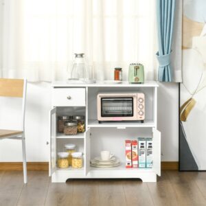 wohnli-moebel-suche-M25193403-1 Meuble micro-ondes pour cuisine verre trempé bois blanc 90x82x40cm Spanplatte Weiß Homcom Möbel Esszimmermöbel Sideboards, Highboards & niedrige Anrichten