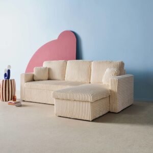 wohnli-moebel-suche-M25193997-1 3-Sitzer Ecksofa mit Schlaffunktion und cremeweißem Bezug 220x83x146cm Webpelz Beige sweeek Sofas und Sessel Sofas Ecksofas