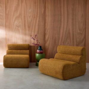 wohnli-moebel-suche-M25194061-1 2er-Set Lounge-Sessel mit Bouclé-Bezug in senfgelb 81x75x99cm Stoff Braun sweeek Sofas und Sessel Sofas 2-Sitzer-Sofas & 3-Sitzer-Sofas