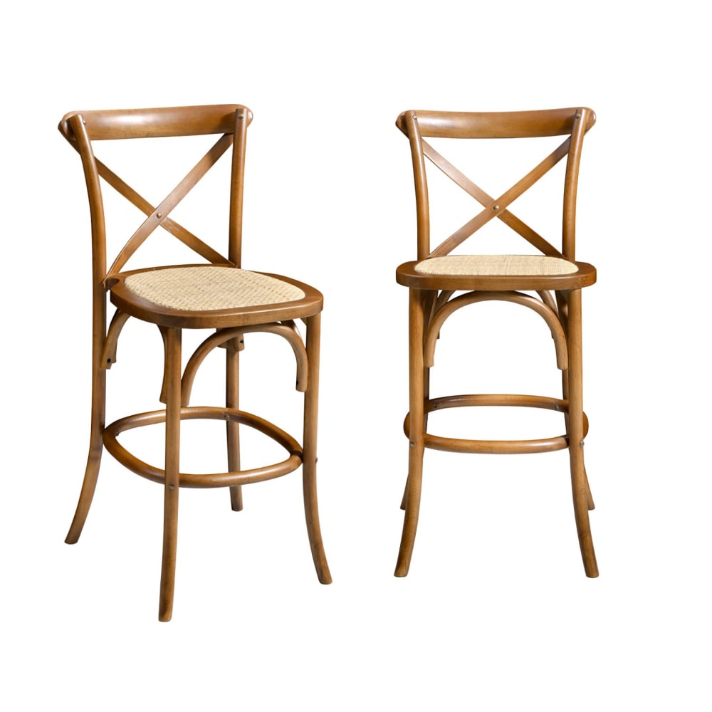 Wohnli Möbelsuche - 2er-Set Vintage Bistro-Barhocker aus nussbaumfarbenem Holz