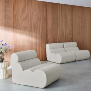wohnli-moebel-suche-M25194101-1 3er-Set Lounge-Sessel mit Bouclé-Bezug in weiß 81x75x99cm Stoff Weiß sweeek Sofas und Sessel Sofas 2-Sitzer-Sofas & 3-Sitzer-Sofas