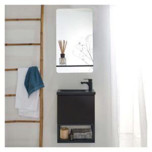 wohnli-moebel-suche-M25194607-1 Ensemble lave-mains métal et bois avec robinet et miroir 22x50x40cm Spanplatte Schwarz Mob In Möbel Badezimmermöbel Waschtische