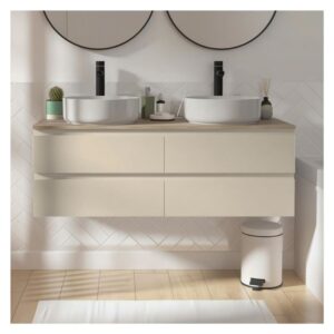 Sorrento 120 cm Wandhängender Doppelwaschtisch 120x43x45cm Spanplatte Beige Mob In Möbel Badezimmermöbel Waschtische