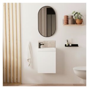 Waschbeckenschrank + ovaler Spiegel 21x53x41cm Spanplatte Weiß Mob In Möbel Badezimmermöbel Waschtische