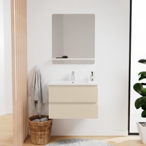 wohnli-moebel-suche-M25194623-1 Einzelwaschtisch-Unterschrank 60 cm + Armatur + Spiegel 60x45x46cm Spanplatte Beige Mob In Möbel Badezimmermöbel Waschtische