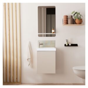 Waschbeckenunterschrank + Spiegel + Wasserhahn 21x48x41cm Spanplatte Braun Mob In Möbel Badezimmermöbel Waschtische