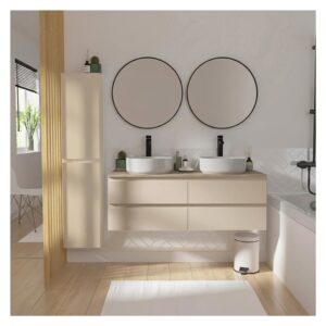Sorrento 120 cm Wand-Doppelwaschtisch mit Hochschrank 120x43x45cm Spanplatte Beige Mob In Möbel Badezimmermöbel Waschtische