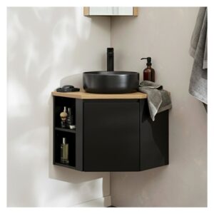 wohnli-moebel-suche-M25194636-1 Eckwaschtisch-Set + schwarzes Waschbecken 52x45x37cm Spanplatte Braun Mob In Möbel Badezimmermöbel Waschtische