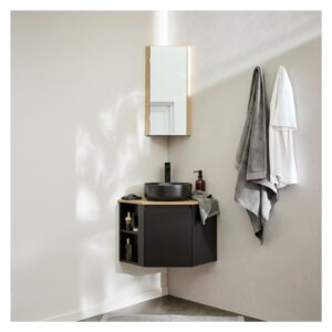 wohnli-moebel-suche-M25194640-1 Eckwaschtisch-Set + Waschbecken + Wasserhahn + Eckbadezimmerschrank 52x45x52cm Spanplatte Braun Mob In Möbel Badezimmermöbel Waschtische