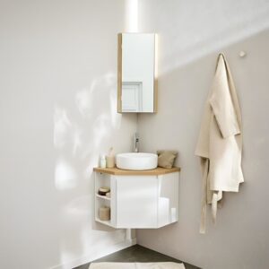 wohnli-moebel-suche-M25194644-1 Eckwaschtisch-Set + Waschbecken + Wasserhahn + Eckbadezimmerschrank 52x45x52cm Spanplatte Braun Mob In Möbel Badezimmermöbel Waschtische