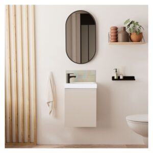 wohnli-moebel-suche-M25194651-1 Waschbeckenschrank + ovaler Spiegel 21x53x41cm Spanplatte Beige Mob In Möbel Badezimmermöbel Waschtische