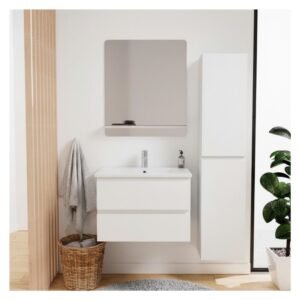 wohnli-moebel-suche-M25194652-1 Einzelwaschtisch-Set 60 cm + Wasserhahn + Spiegel + -Säule 60x45x46cm Spanplatte Weiß Mob In Möbel Badezimmermöbel Waschtische
