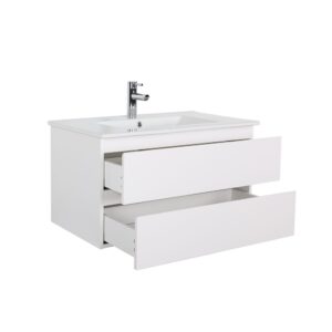 Waschtisch hängend 80cm Keramik-Becken 80x43x45cm Spanplatte Weiß Mob In Möbel Badezimmermöbel Waschbecken