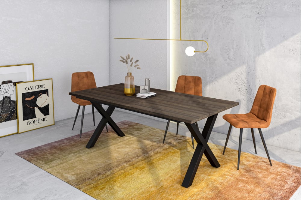 Esstisch Holzeffekt dunkle Eiche 194x90x74cm 194x74x90cm Spanplatte Braun Skraut home Möbel Esszimmermöbel Esstische