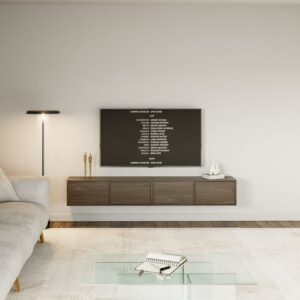 Hängendes TV-Board mit vier Klappen 200 cm, Holzoptik Walnuss 201x30x201cm Spanplatte Braun Selsey Möbel Wohnzimmermöbel TV-Möbel