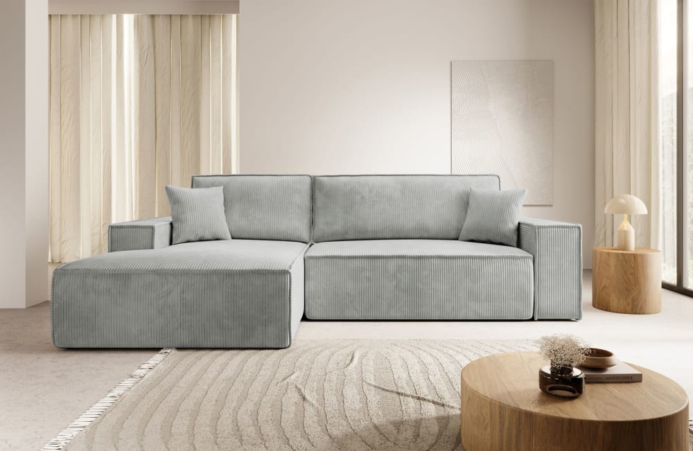 Ecksofa mit Schlaffunktion und Stauraum, Hellgrau, links 267x85x267cm Stoff Grau Selsey Sofas und Sessel Sofas Ecksofas