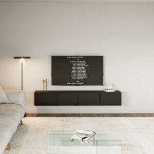 Hängendes TV-Board mit vier Klappen 200 cm, Schwarz 201x30x201cm Spanplatte Schwarz Selsey Möbel Wohnzimmermöbel TV-Möbel