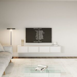 wohnli-moebel-suche-M25195973-1 Hängendes TV-Board mit vier Klappen 200 cm, Weiß 201x30x201cm Spanplatte Weiß Selsey Möbel Wohnzimmermöbel TV-Möbel