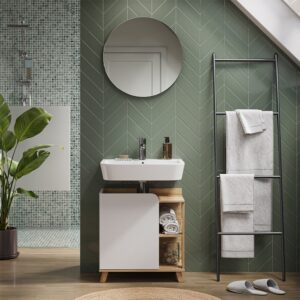 Waschbeckenunterschrank mit Tür und offenen Fächern Sonoma 60x65cm 60x65x35cm Spanplatte Braun Vicco Möbel Badezimmermöbel Waschtische