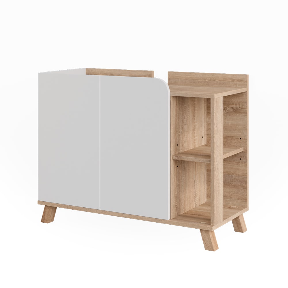 Wohnli Möbelsuche - Waschbeckenunterschrank mit 2 Türen Sonoma/Weiß 80x65cm