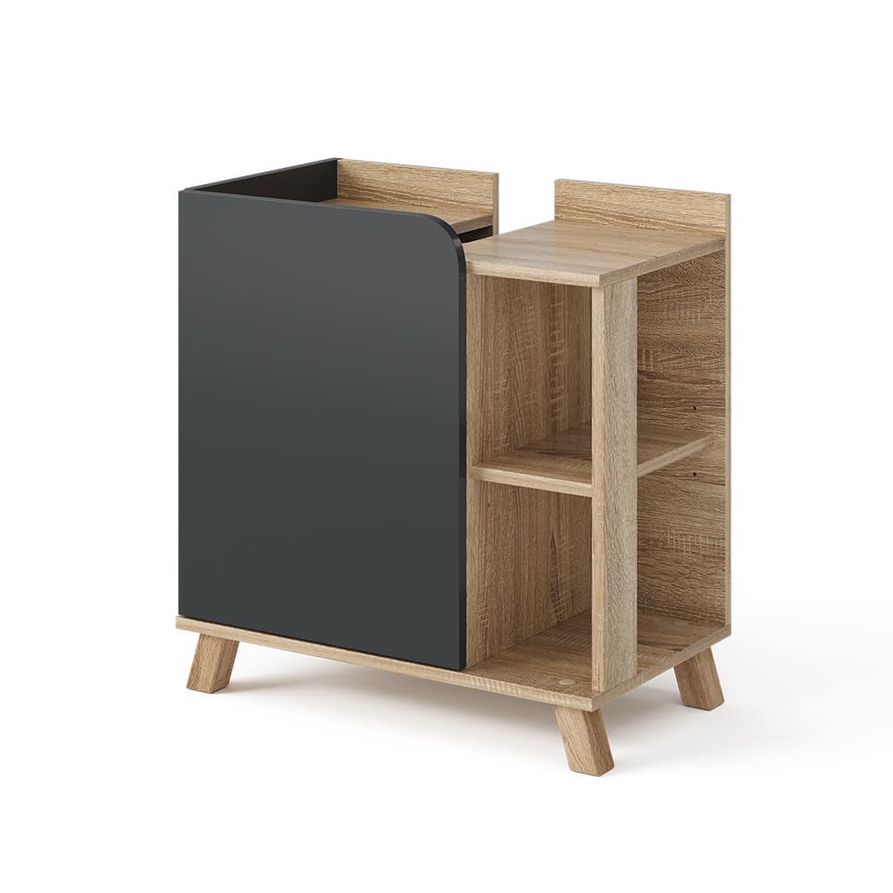 Wohnli Möbelsuche - Waschbeckenunterschrank mit Tür und offenen Fächern Sonoma 60x65cm