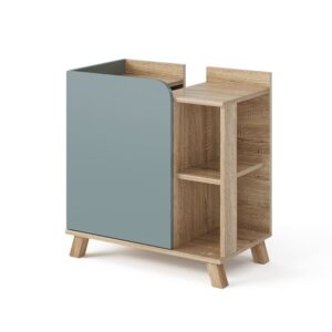 Wohnli Möbelsuche - Waschbeckenunterschrank mit Tür und offenen Fächern Sonoma/Blau 60x65