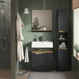 wohnli-moebel-suche-M25197220-1 Badschrank mit Türen und offenen Fächern Anthrazit 30x180cm 30x180x35cm Spanplatte Schwarz Vicco Möbel Badezimmermöbel Bad-Hochschränke