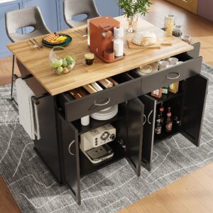 Küchenwagen mit Schubladen und klappbar Arbeitsplatte schwarz 128x90x78cm Spanplatte Schwarz Flieks Möbel Küchenmöbel Kücheninseln & Servierwägen