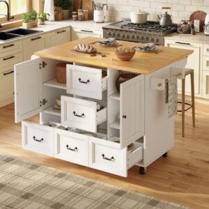 140x93x73cm Spanplatte Weiß Flieks Möbel Küchenmöbel Kücheninseln & Servierwägen