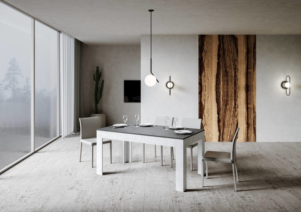 Ausziehtisch 90x160/220 cm in Holzoptik anthrazit und weiß gespachtelt 160x77x90cm Spanplatte Weiß Itamoby Möbel Esszimmermöbel Esstische