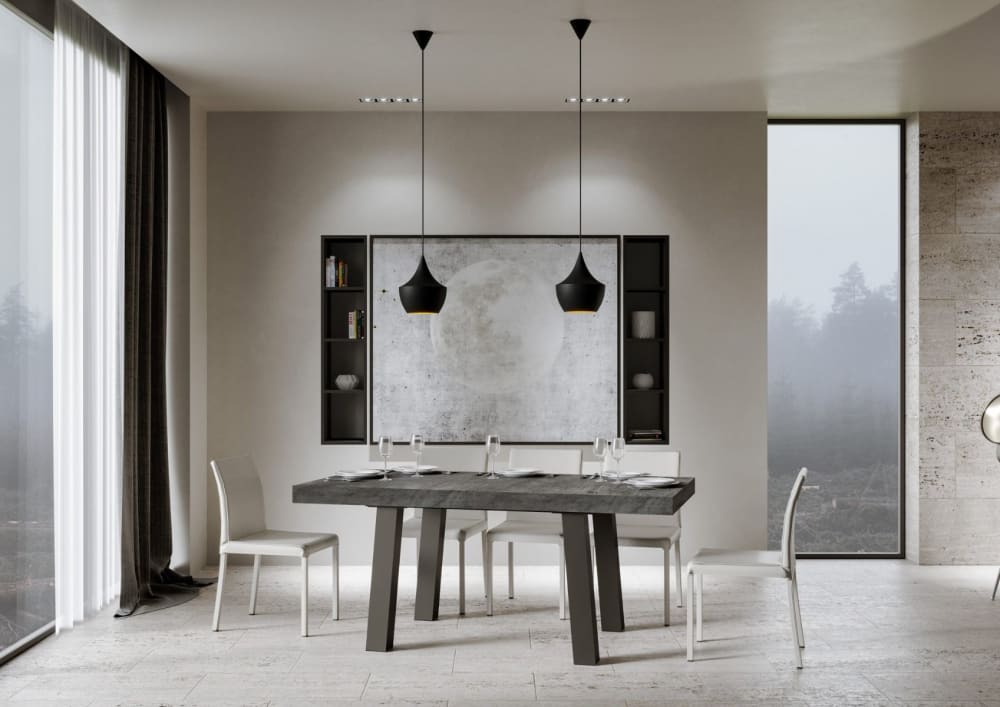 Ausziehtisch 90x200/460 cm in Holzoptik Zementgrau, Eisen 200x77x90cm Spanplatte Grau Itamoby Möbel Esszimmermöbel Esstische