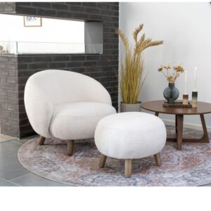 wohnli-moebel-suche-M25199461-1 Sessel und Hocker aus ecrufarbenem Bouclé-Stoff und Holz 80x68x76cm Stoff Beige Moloo Sofas und Sessel Sessel, Poufs und Fußbänke Sessel