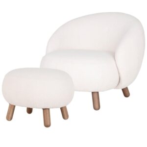 wohnli-moebel-suche-M25199461 Wohnli Möbelsuche - Sessel und Hocker aus ecrufarbenem Bouclé-Stoff und Holz