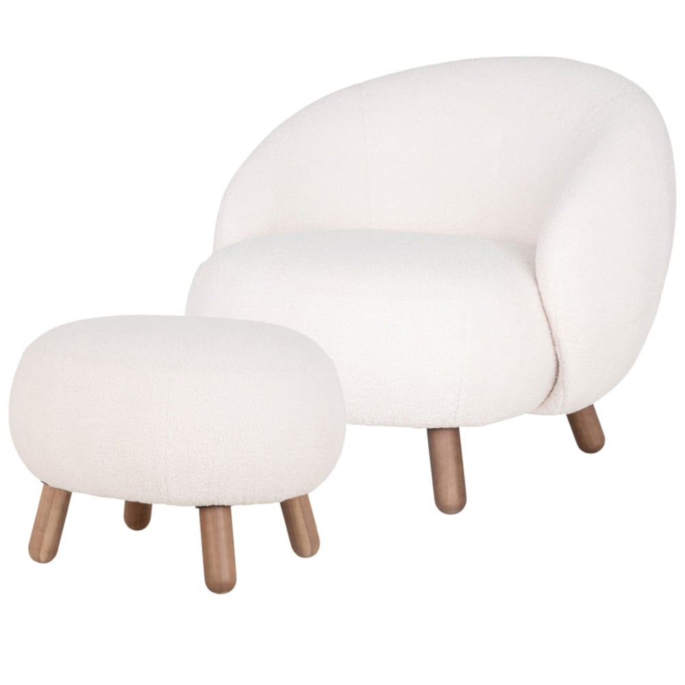 wohnli-moebel-suche-M25199461 Wohnli Möbelsuche - Sessel und Hocker aus ecrufarbenem Bouclé-Stoff und Holz