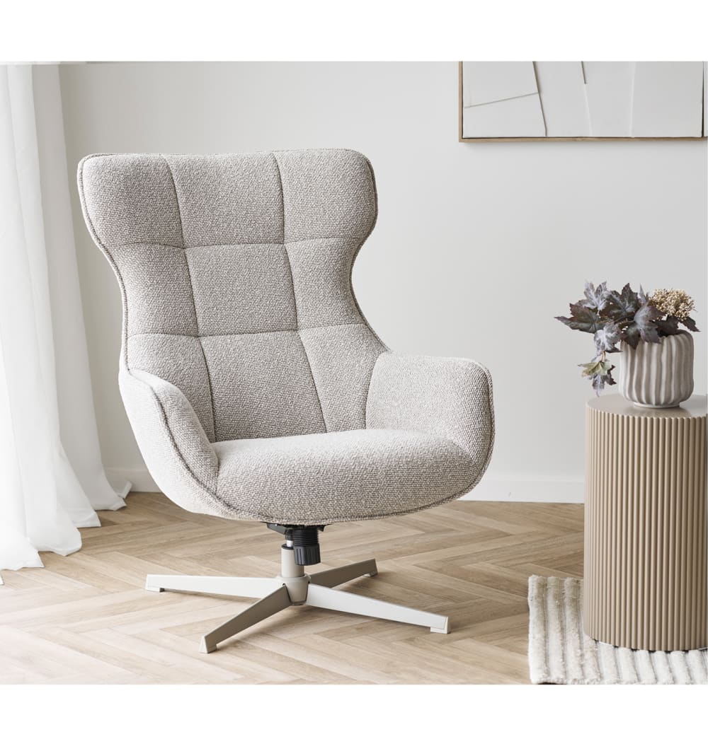 Turin Chaiselongue Drehsessel in beigem Stoff 86x100x76cm Stoff Beige Moloo Sofas und Sessel Sessel, Poufs und Fußbänke Sessel