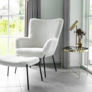 Vintage-Sessel aus ecrufarbenem Bouclé-Stoff 79x98x70cm Stoff Weiß Moloo Sofas und Sessel Sessel, Poufs und Fußbänke Sessel