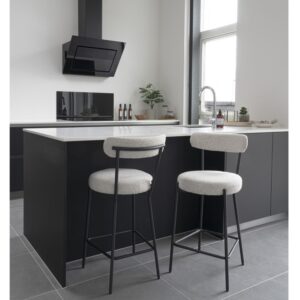 wohnli-moebel-suche-M25199526-1 Barhocker aus ecrufarbenem Bouclé-Stoff 39x90x46cm Stoff Weiß Moloo Möbel Esszimmermöbel Barhocker