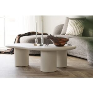 Organischer Couchtisch in Betonoptik 80 x 120 cm 120x35x80cm Holz Beige Moloo Möbel Wohnzimmermöbel Couchtische
