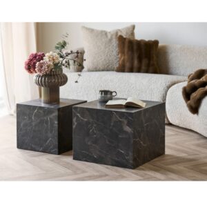 wohnli-moebel-suche-M25199562-1 Set aus 2 Couchtischen mit brauner Marmoroptik 40x40cm/50x50cm 50x40x50cm Holz Braun Moloo Möbel Wohnzimmermöbel Couchtische