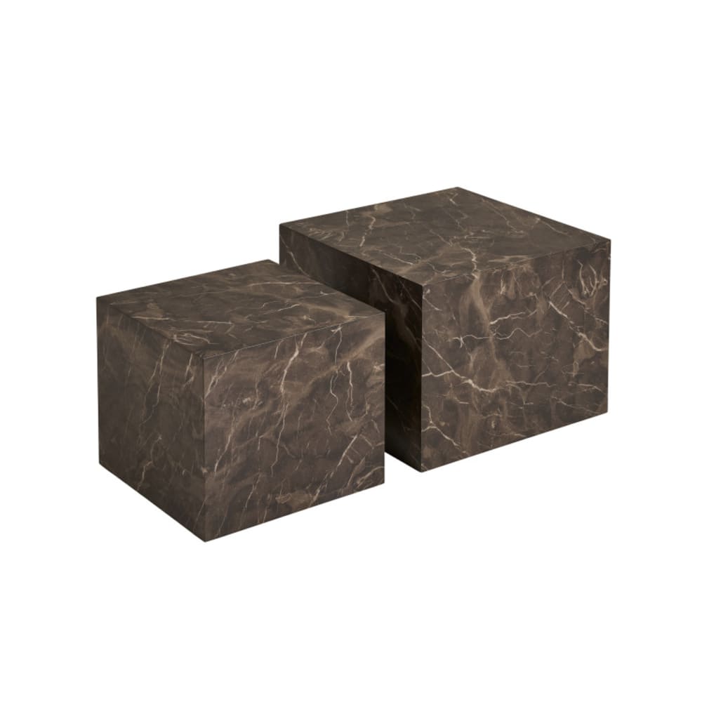 wohnli-moebel-suche-M25199562 Wohnli Möbelsuche - Set aus 2 Couchtischen mit brauner Marmoroptik 40x40cm/50x50cm
