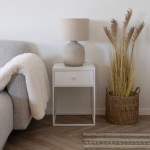 Beistelltisch mit 1 Schublade weiß 40 x 55 cm 40x55x40cm Metall Weiß Moloo Möbel Wohnzimmermöbel Beistelltische