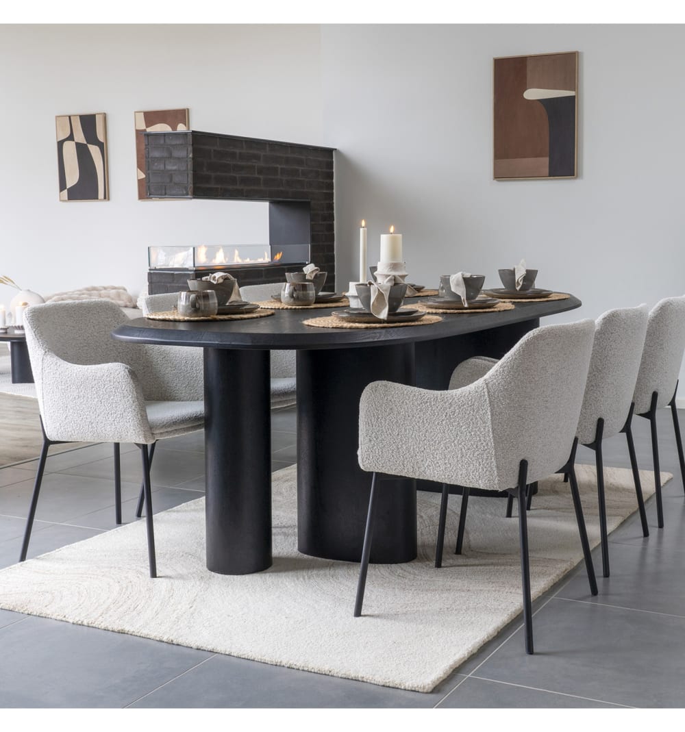 Esszimmerstuhl aus ecrufarbenem Bouclé-Stoff (x2) 57x79x56cm Stoff Weiß Moloo Möbel Esszimmermöbel Stühle